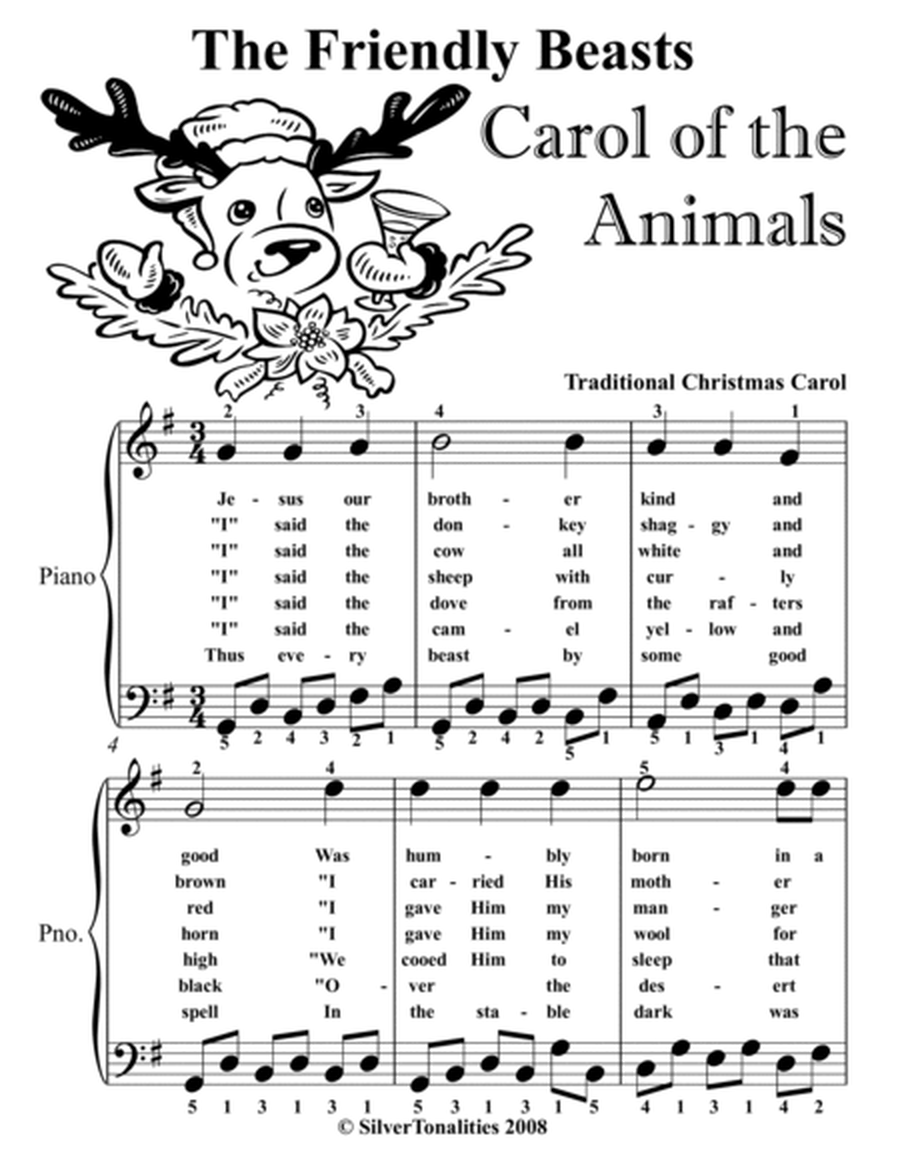 Friendly Beasts Carol of the Animals Easy Piano Standard Notation Sheet Music