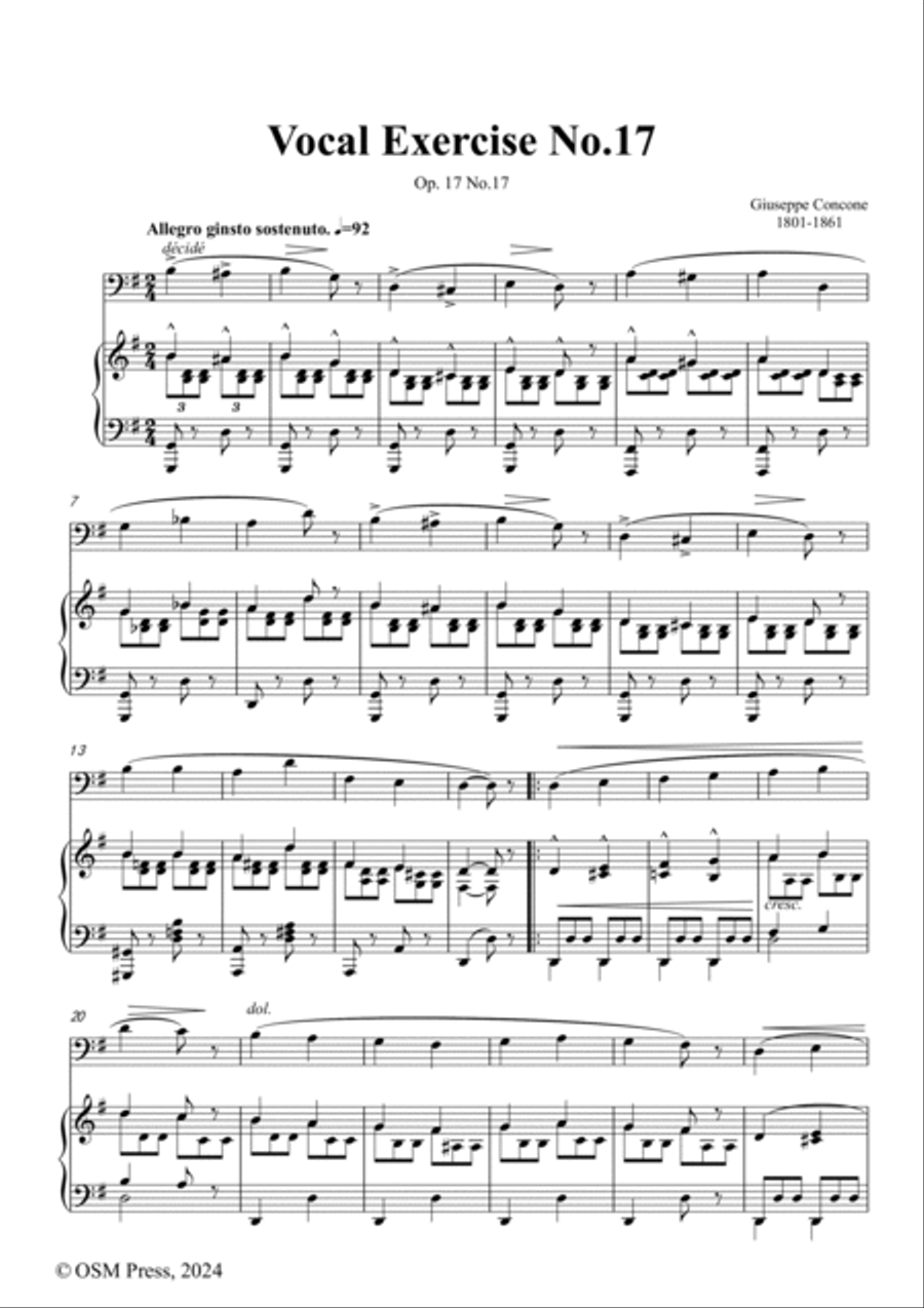 G. Concone-Vocal Exercise No.17,for Contralto(or Bass) and Piano Piano scores gallery preview page 2