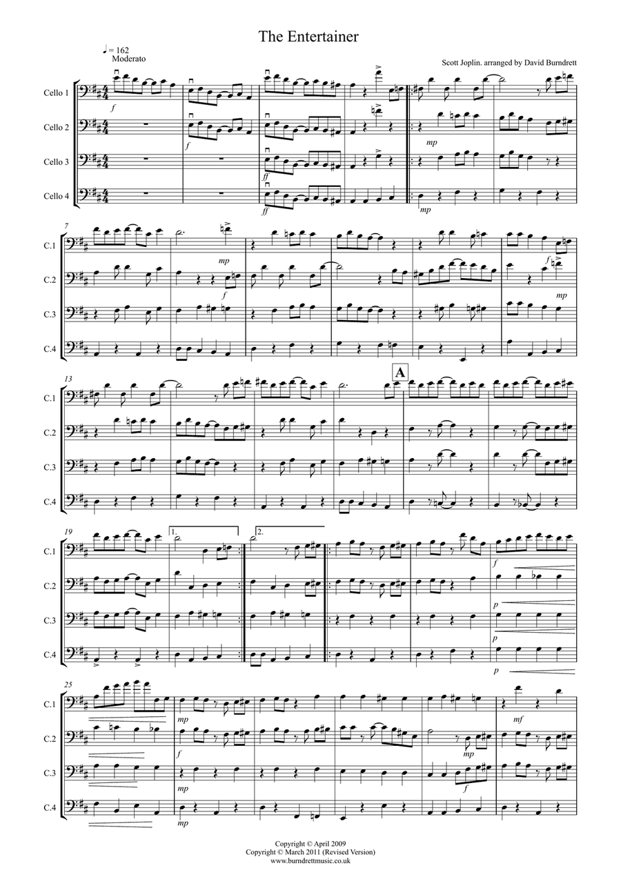 The Entertainer for Cello Quartet Cello Solo scores gallery preview page 1