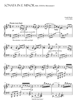 Sonata in E minor, Hob. XVI/34, First Movement by Haydn ~ Diploma Level with note names & performanc