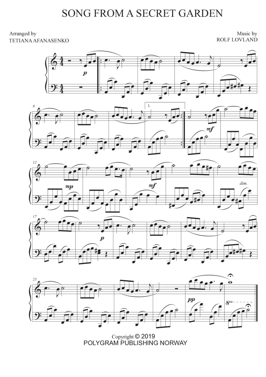 Song From A Secret Garden (korean Version) Piano Solo scores gallery preview page 1