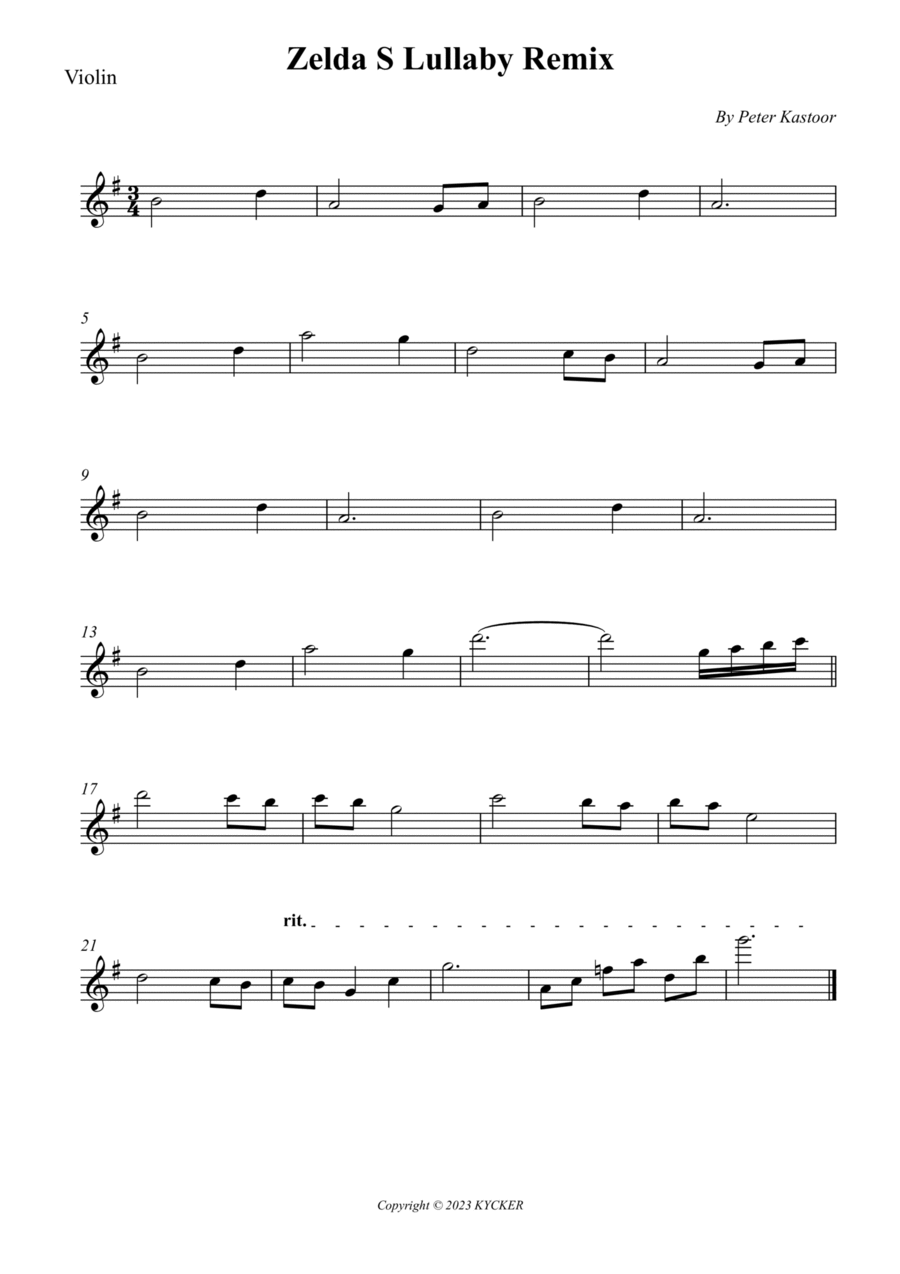 Zelda S Lullaby Remix Violin Solo scores gallery preview page 1
