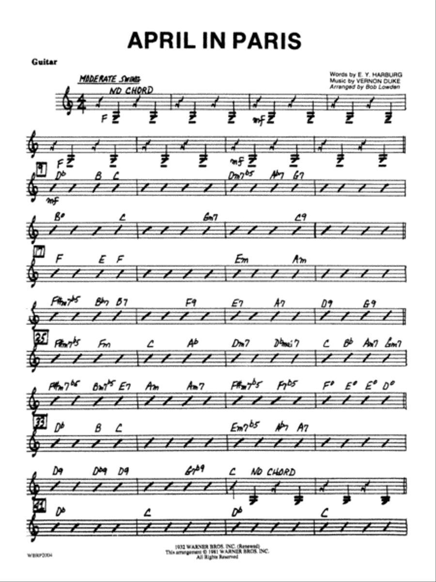 April in Paris: Guitar Jazz Ensemble scores gallery preview page 1