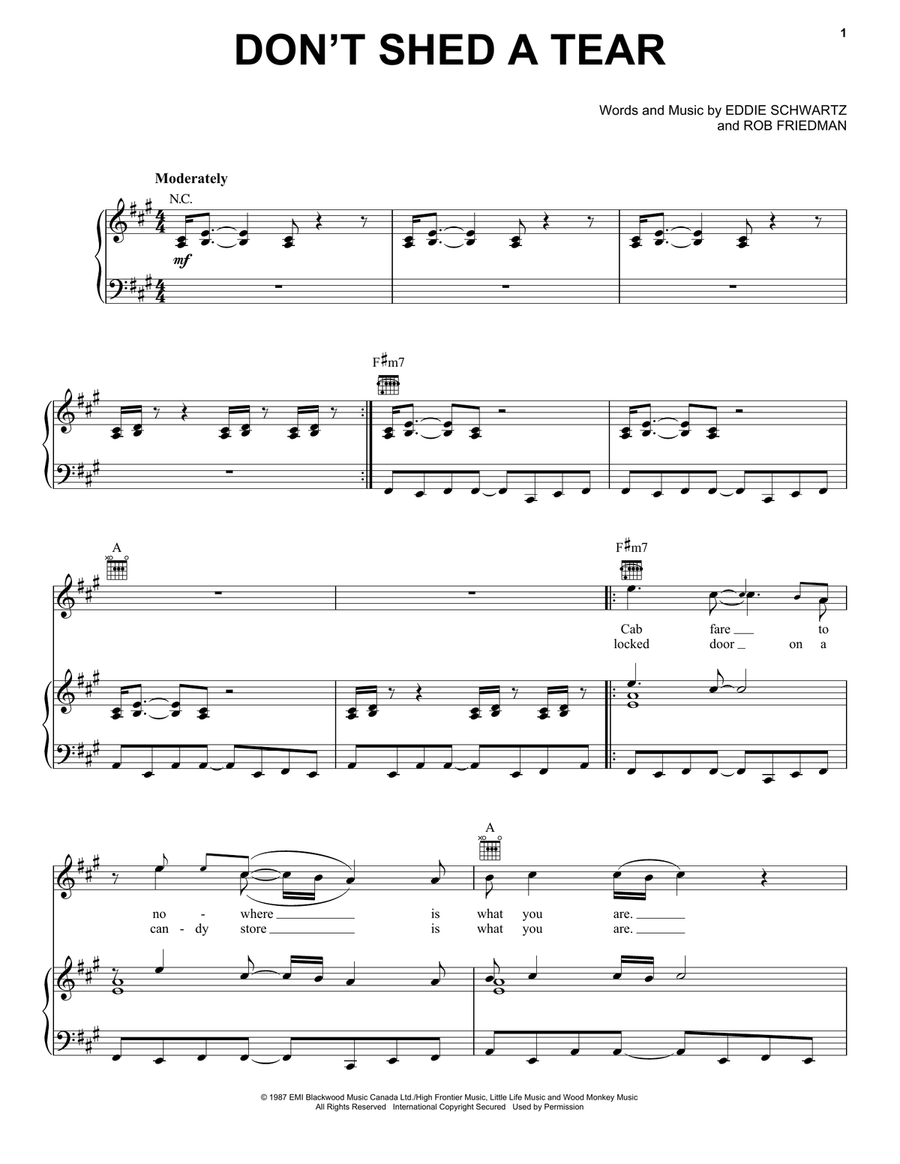 Don't Shed A Tear Piano, Vocal, Guitar scores gallery preview page 1