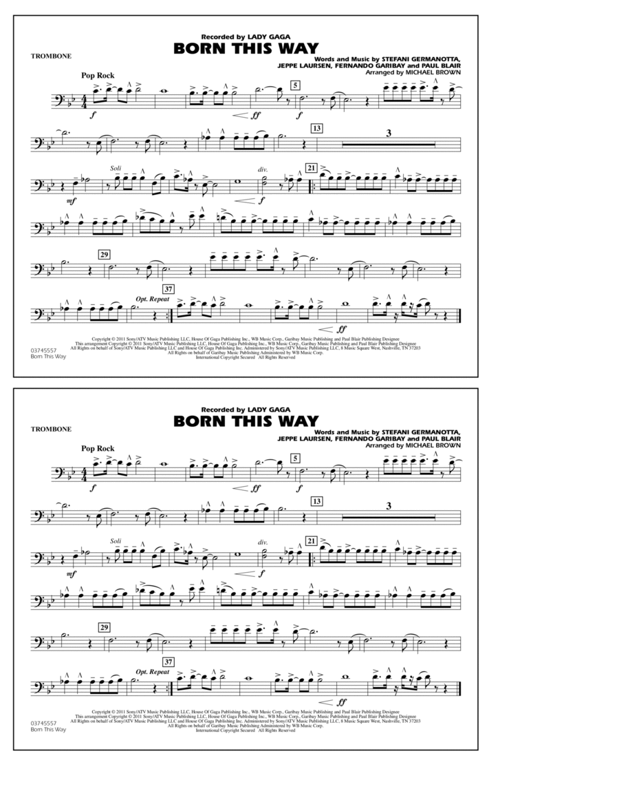 Born This Way - Trombone Marching Band scores gallery preview page 1