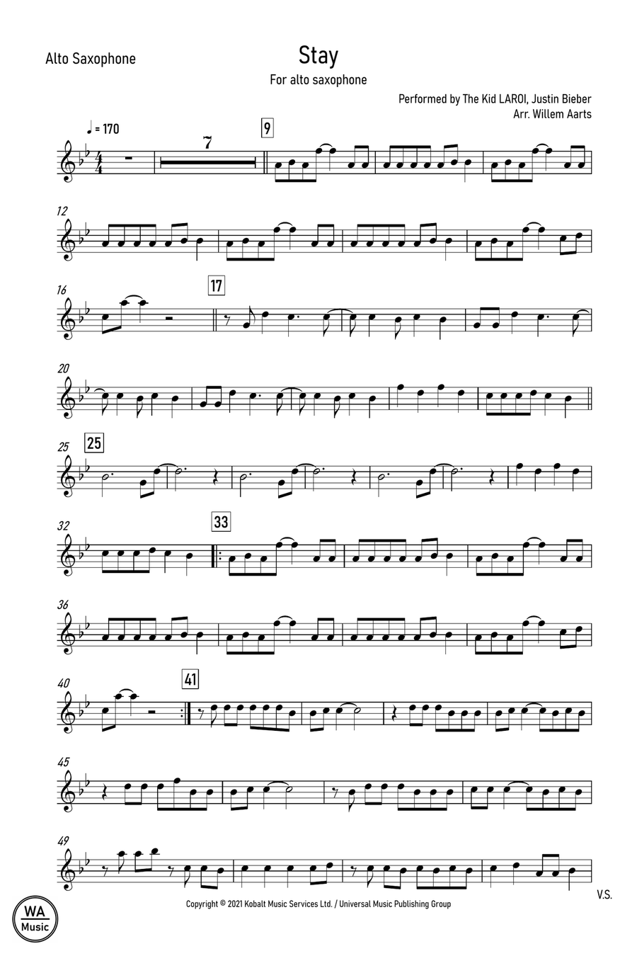Stay Alto Saxophone scores gallery preview page 1