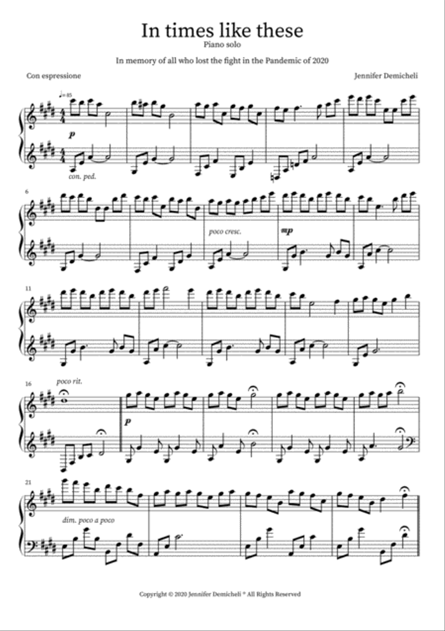 In Times Like These Piano Solo scores gallery preview page 1