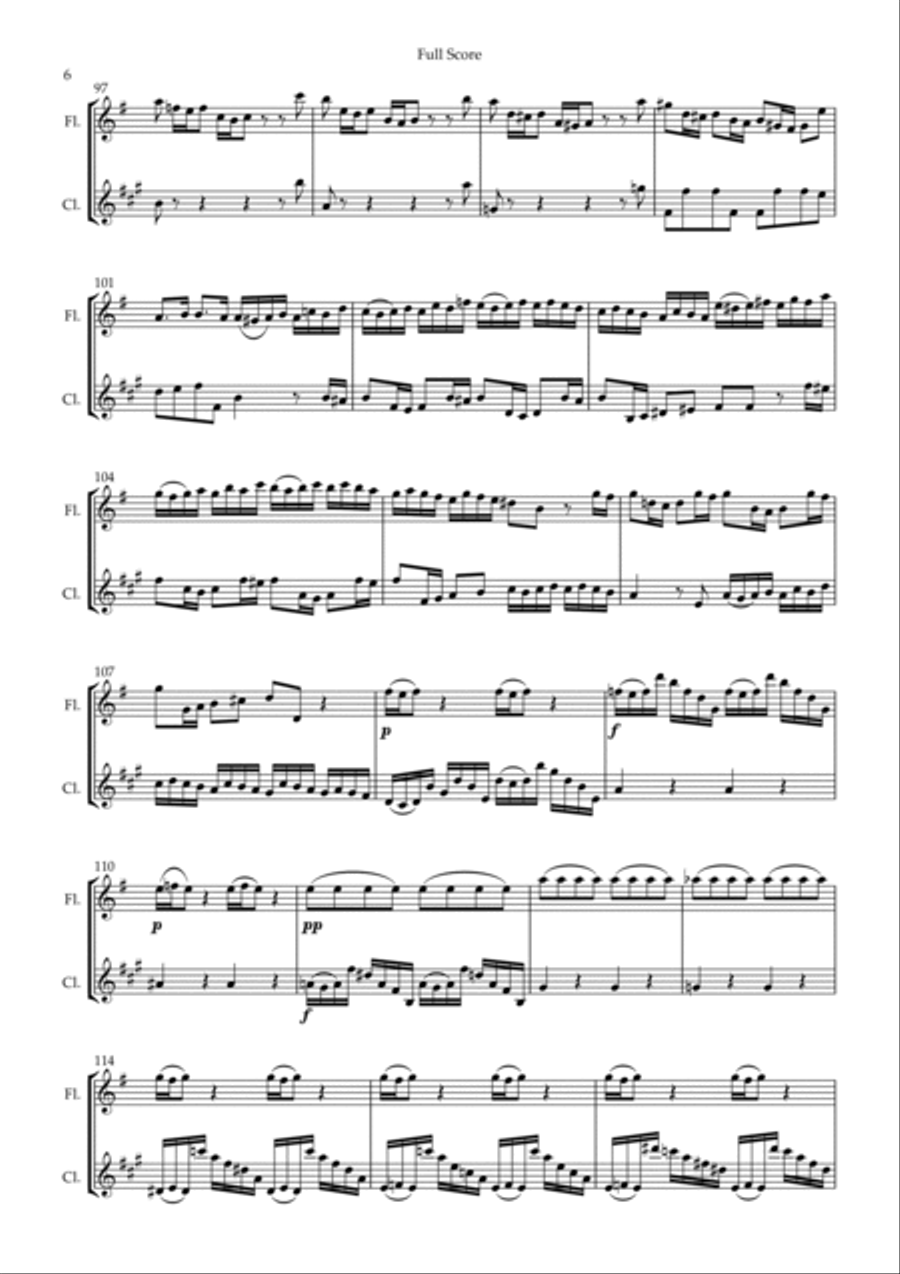 Brandenburg Concerto No. 3 in G major, BWV 1048 1st Mov. (J.S. Bach) for Flute & Clarinet Duo Woodwind Duet scores gallery preview page 6