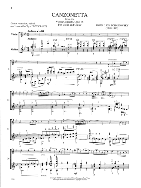 Canzonetta From Violin Concerto, Opus 35 - Violin/Guitar