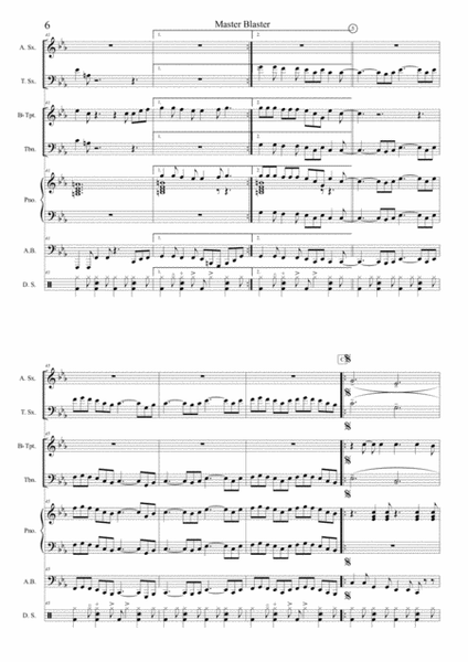 Master Blaster - Score ( Alto Sax, Tenor Sax, Trumpet, Trombone, Piano, Bass, Drums)