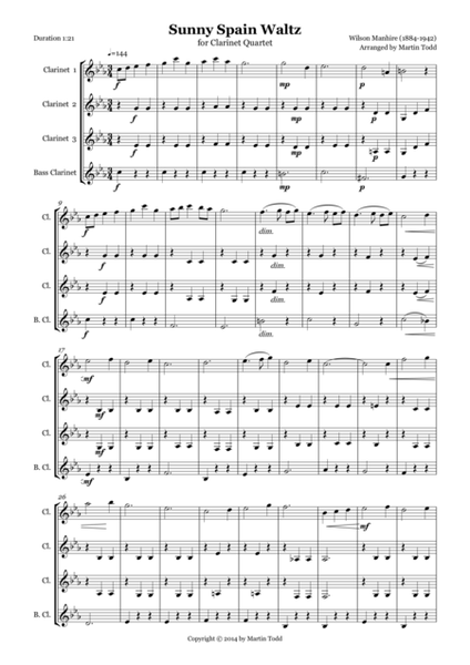 Sunny Spain Waltz for Clarinet Quartet image number null