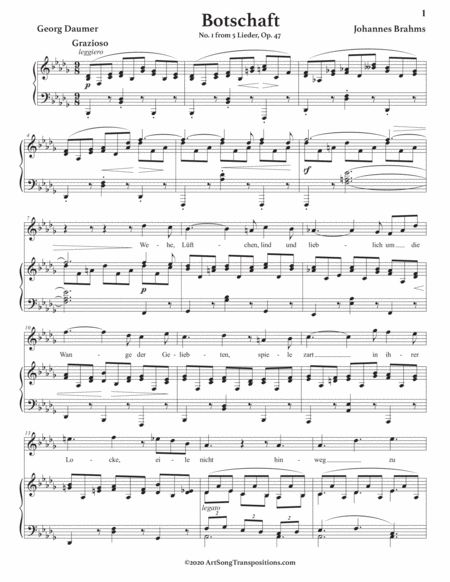 BRAHMS: Botschaft, Op. 47 no. 1 (transposed to D-flat major)