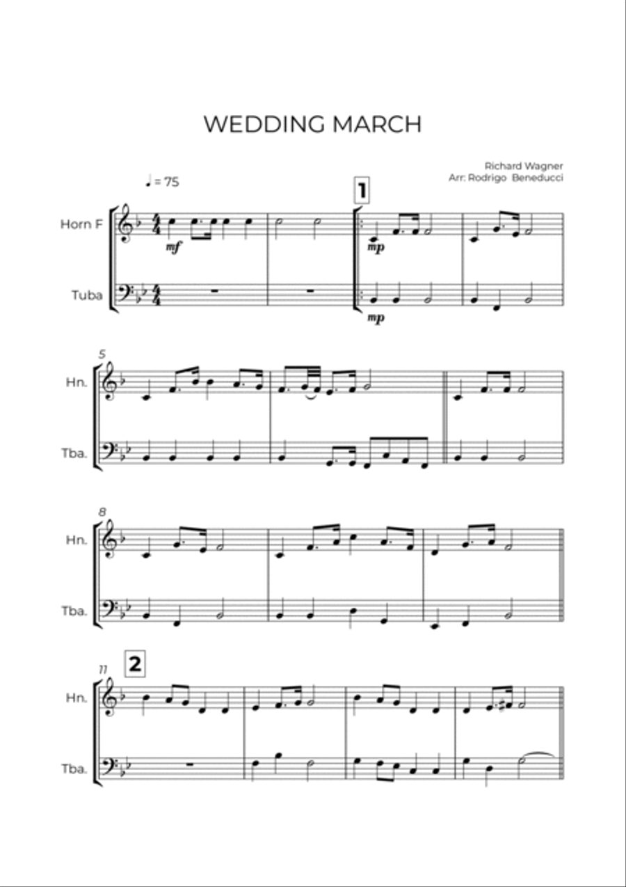 WEDDING MARCH - RICHARD WAGNER - HORN & TUBA Brass Duet scores gallery preview page 2