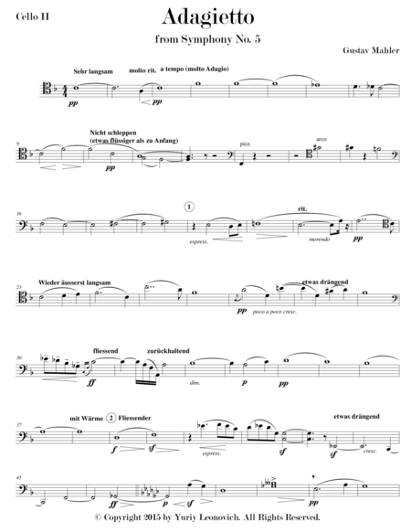 Adagietto from Symphony No.5 (Arranged for 4 Cellos and Harp)