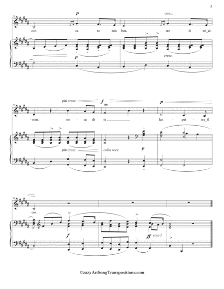 GIORDANI: Caro mio ben (transposed to B major and B-flat major)