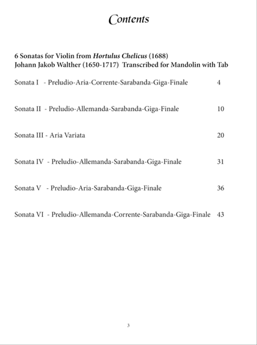 German Baroque Music for Mandolin 6 Sonatas for Violin from Hortulus Chelicus (1688) transcribed for Mandolin