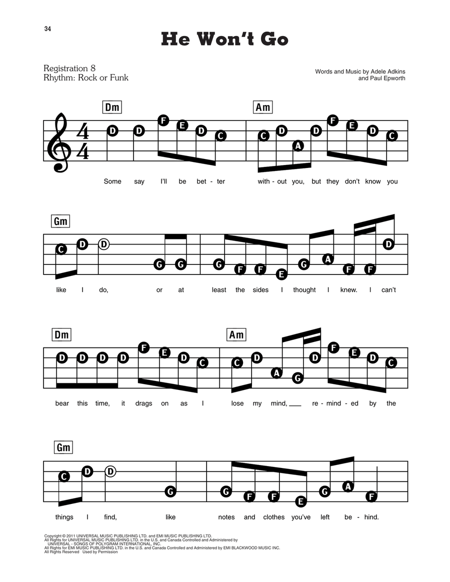He Won't Go Electronic Keyboard scores gallery preview page 1