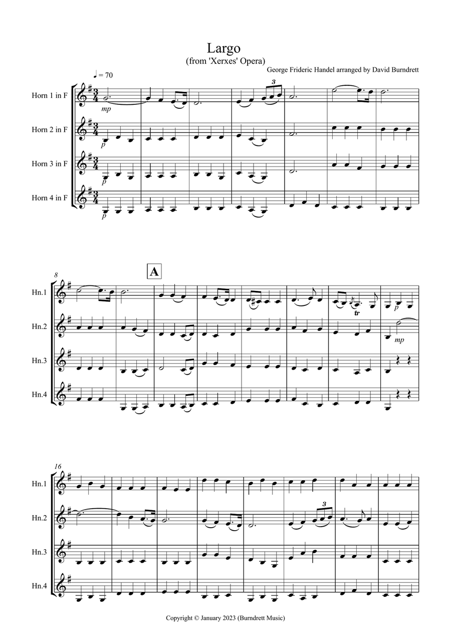 Book cover for Largo (by Handel) for Horn Quartet