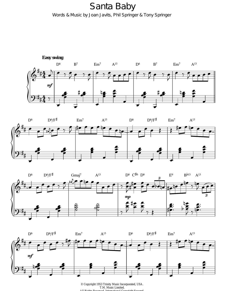 Santa Baby Santa Baby Piano Solo scores gallery preview page 1