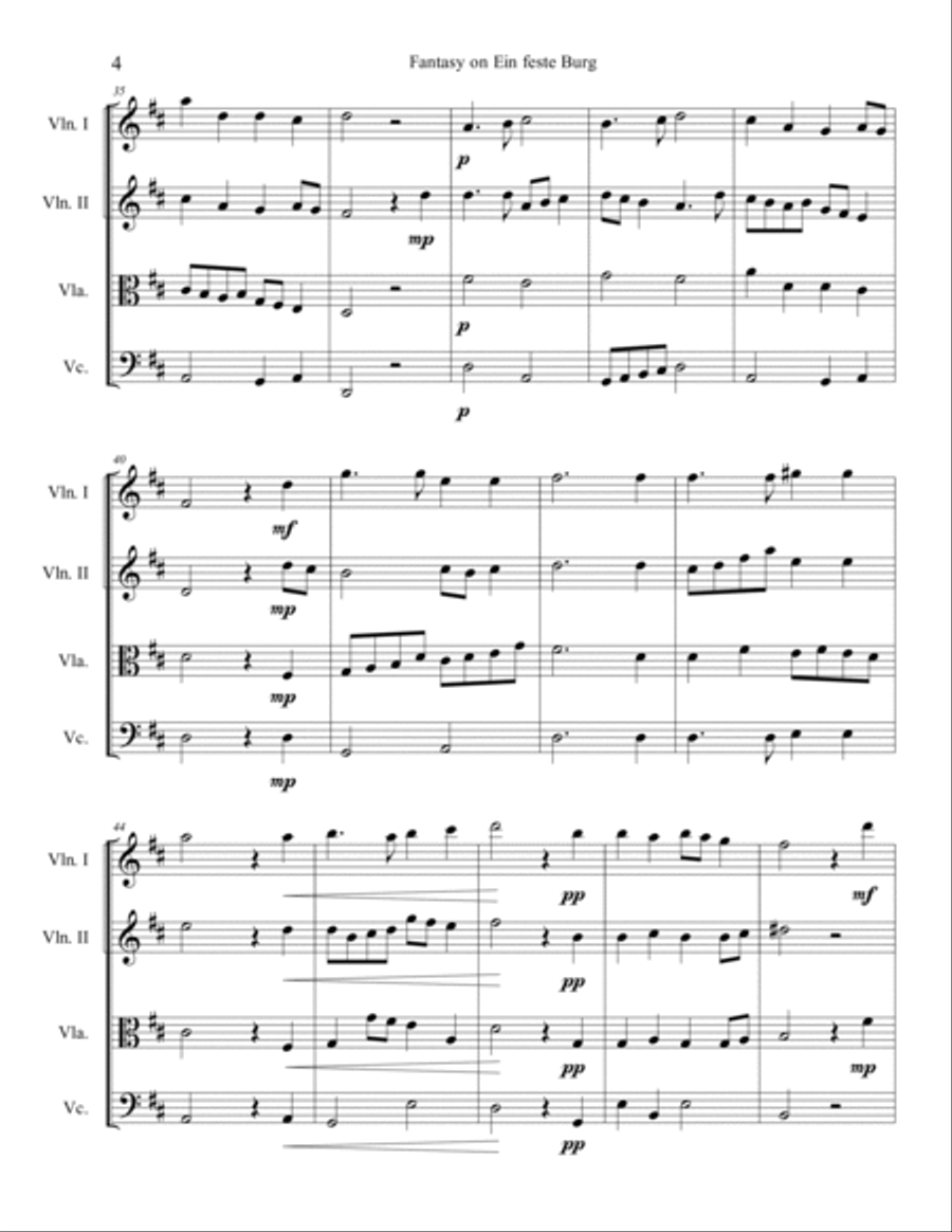 Fantasy on Ein feste Burg for String Quartet String Quartet scores gallery preview page 5