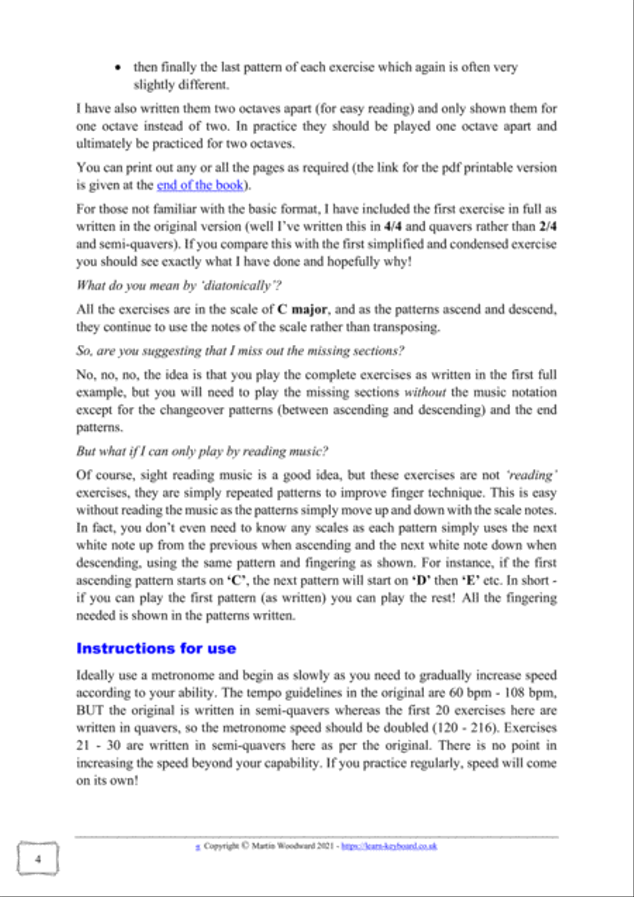 Hanon Piano / Keyboard Exercises 1 - 30 Condensed and Simplified for Beginners Easy Reading Piano Method scores gallery preview page 6