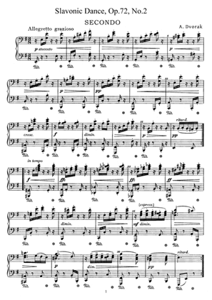 Dvorak Slavonic Dance, Op.72, No.2, for piano duet, PD892