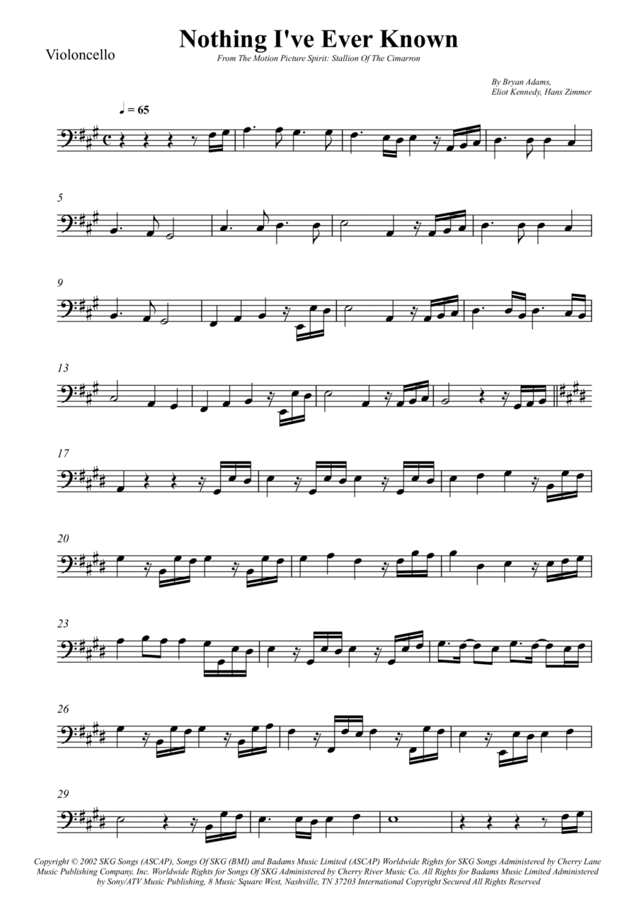 Nothing I've Ever Known Cello Solo scores gallery preview page 1