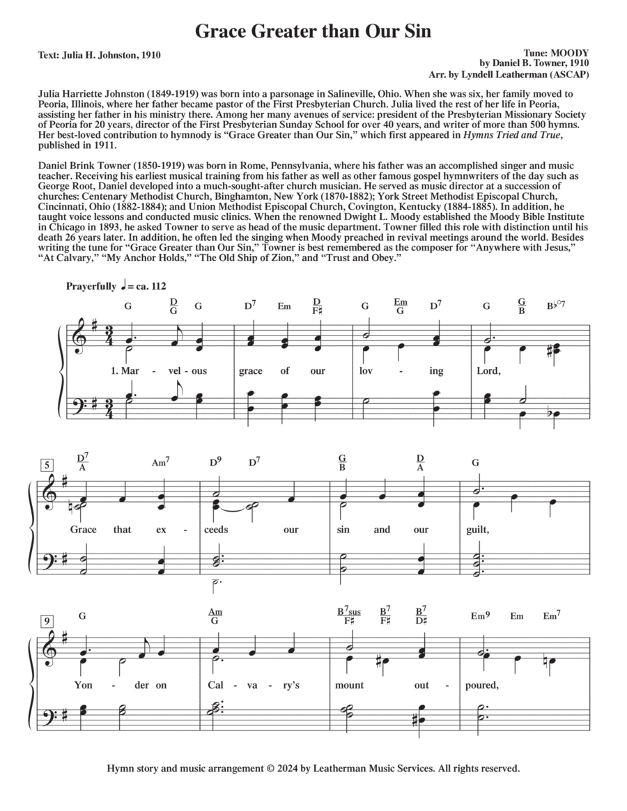 Grace Greater than Our Sin Piano, Vocal, Guitar scores gallery preview page 1