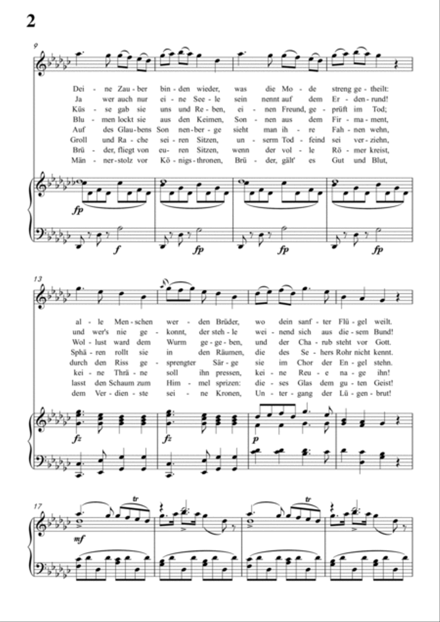 Schubert-An die Freude,Op.111 No.1 in bG for Vocal and Piano Voice scores gallery preview page 3