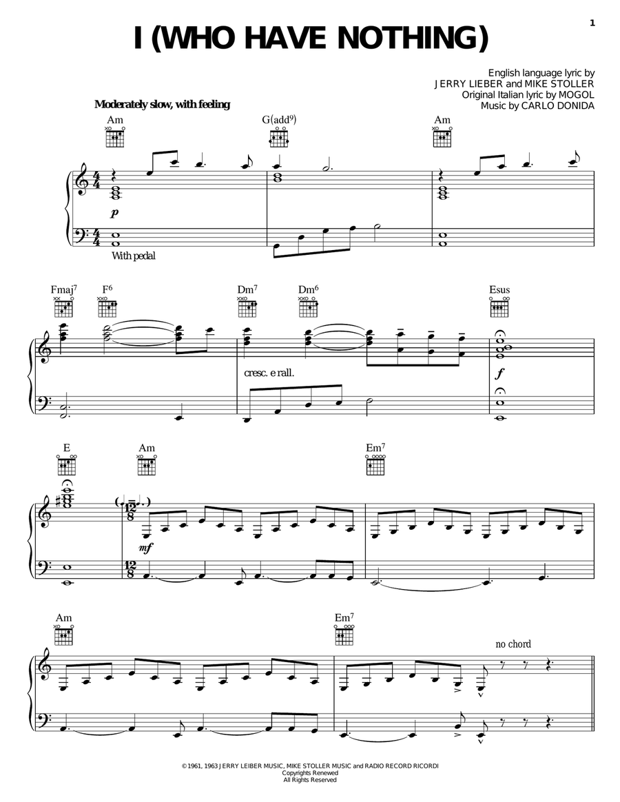 I (Who Have Nothing) I (Who Have Nothing) Piano, Vocal, Guitar scores gallery preview page 1