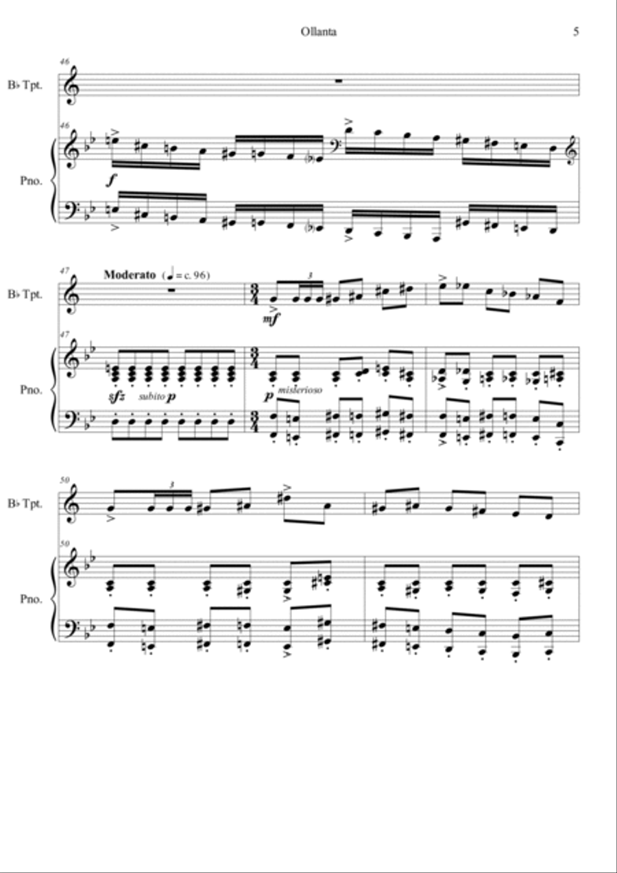 Ollantay y Rumi Nahui Op. 11 (fantasy for piccolo trumpet and piano) Piccolo Trumpet scores gallery preview page 5