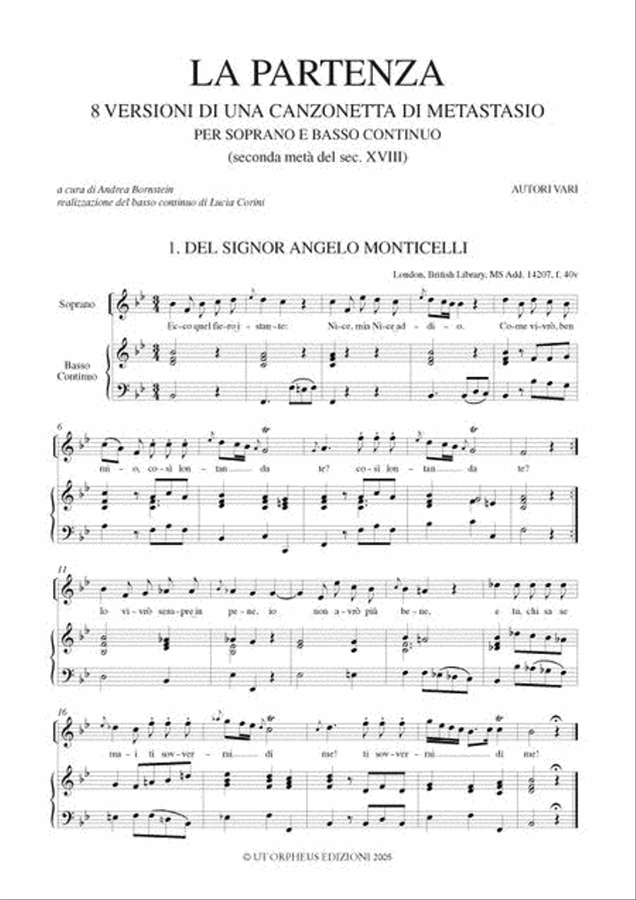 La partenza. 8 Versions of Metastasio’s Canzonetta (second half of 18th century) for Soprano and Continuo Voice scores gallery preview page 2