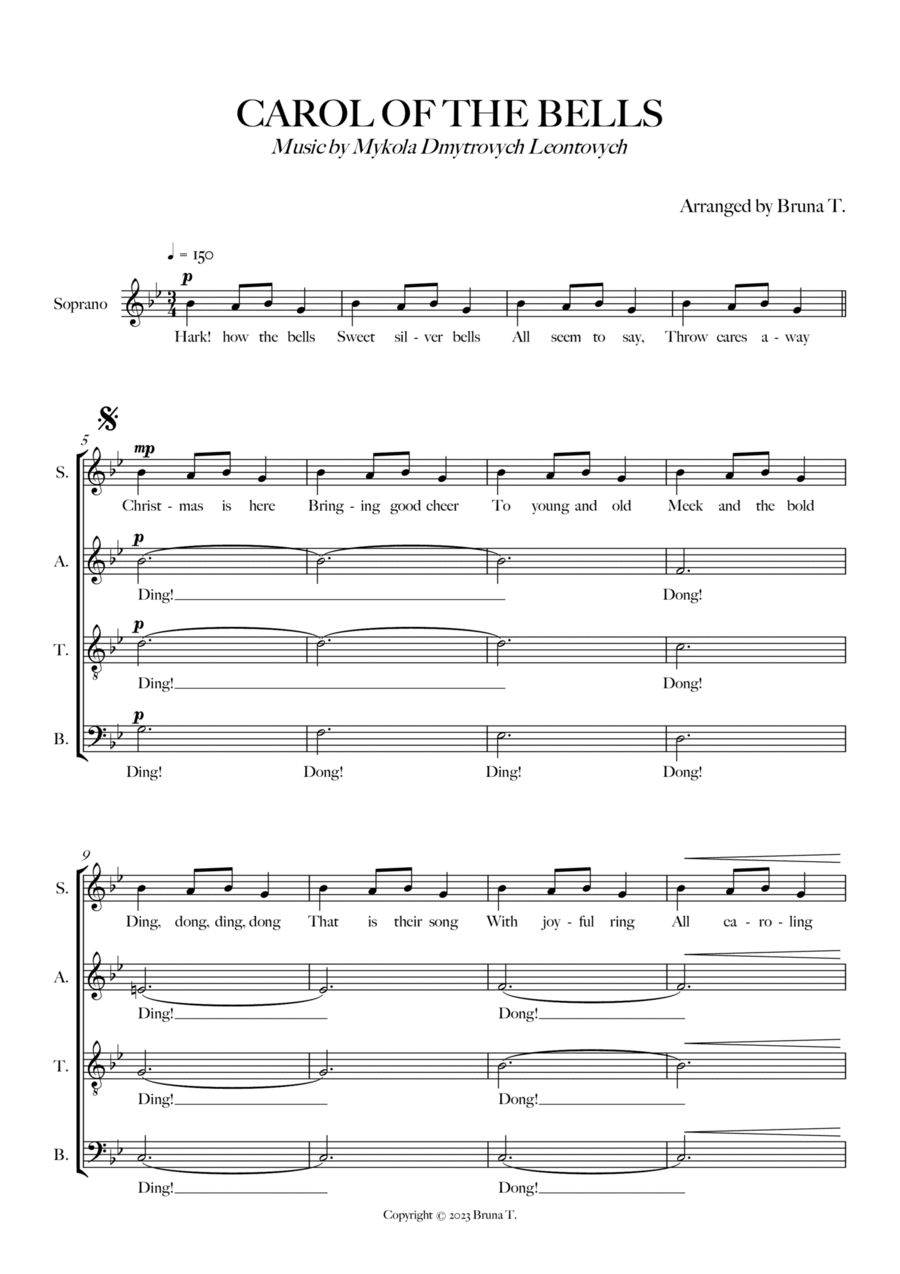 Carol of The Bells (SATB Choir) 4-Part scores gallery preview page 1
