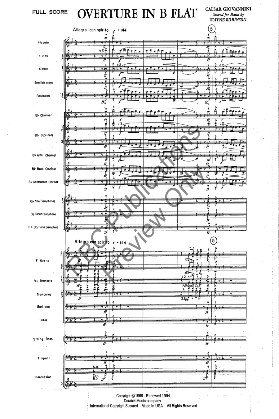 Overture In B Flat Concert Band scores gallery preview page 4