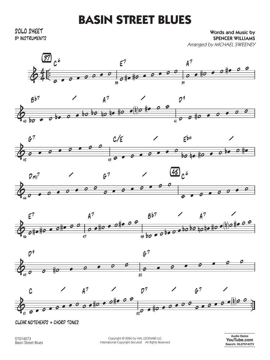 Basin Street Blues (arr. Michael Sweeney) - Bb Solo Sheet Jazz Ensemble scores gallery preview page 1