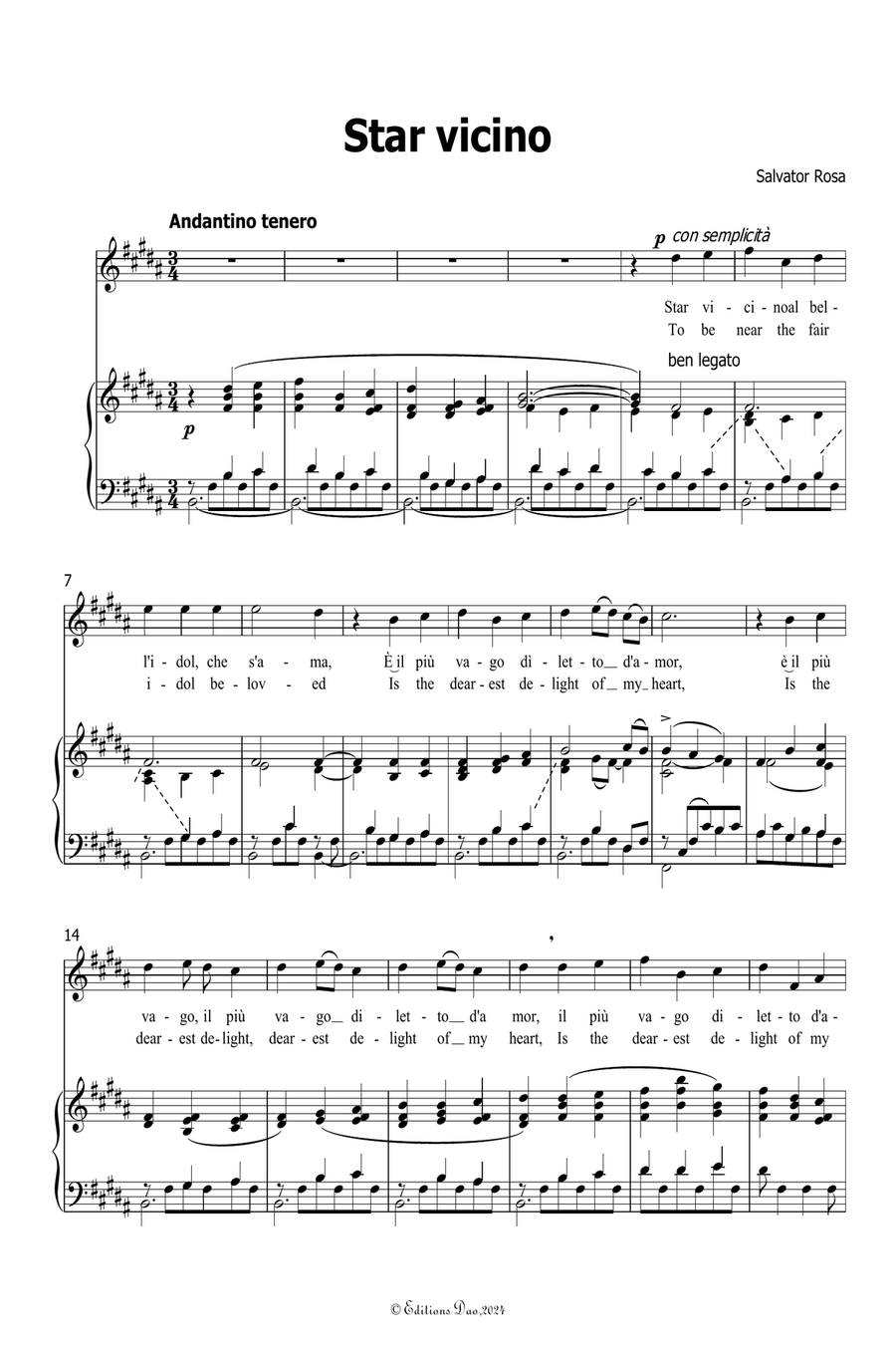 Star vicino, Ver. I, by Salvator Rosa, in B Major Piano, Vocal scores gallery preview page 3