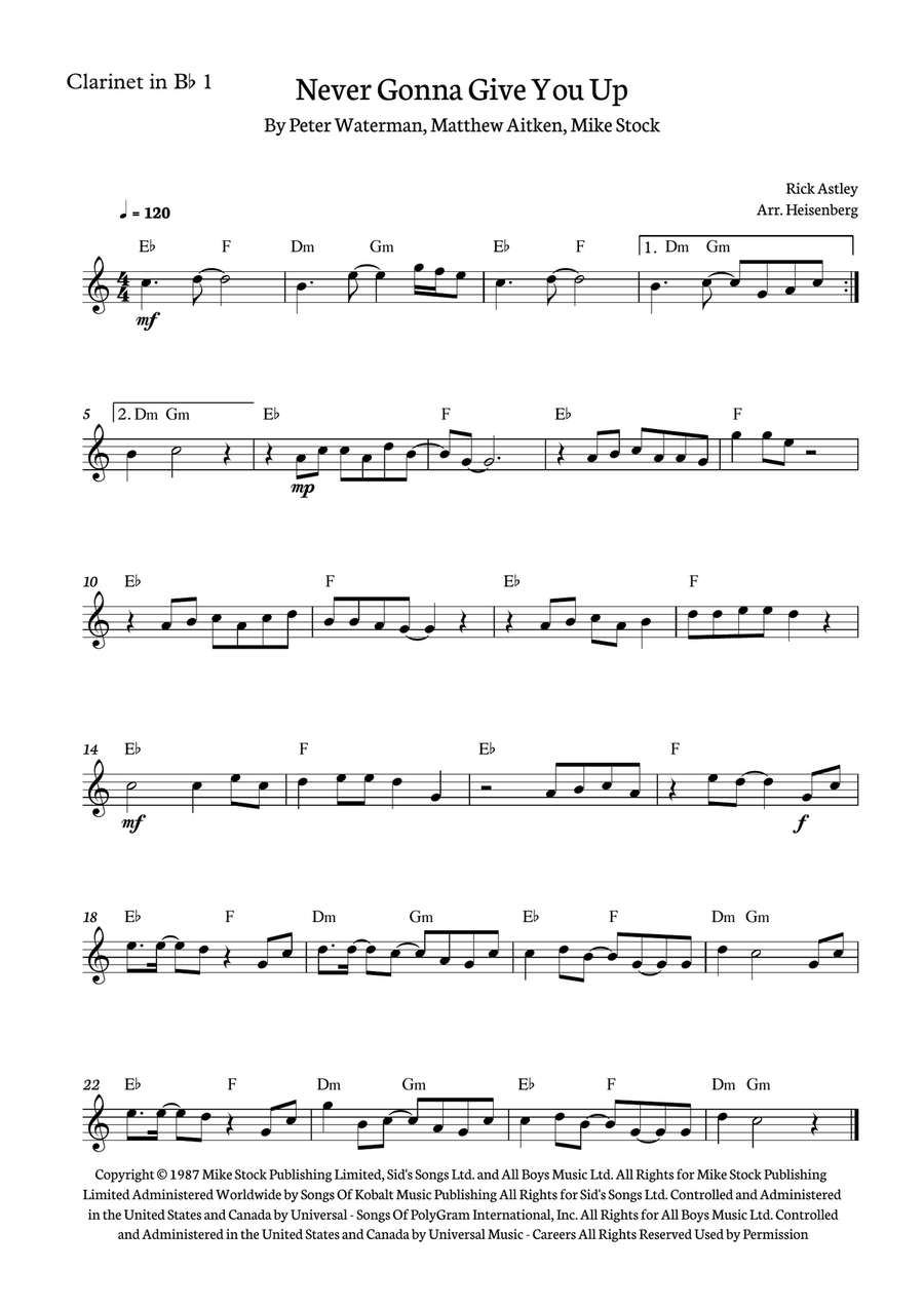 Never Gonna Give You Up Never Gonna Give You Up Clarinet Duet scores gallery preview page 2