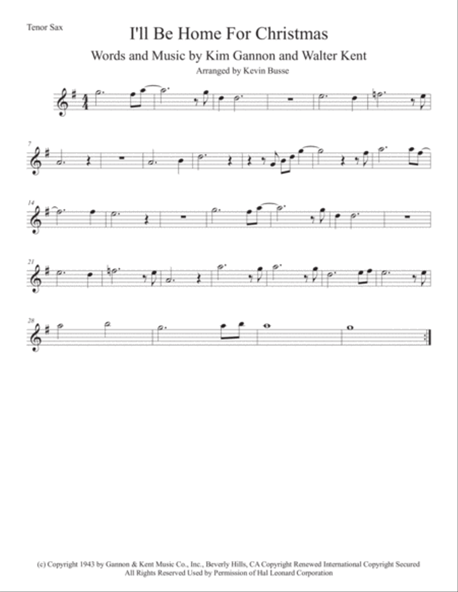 I'll Be Home For Christmas Tenor Saxophone scores gallery preview page 1