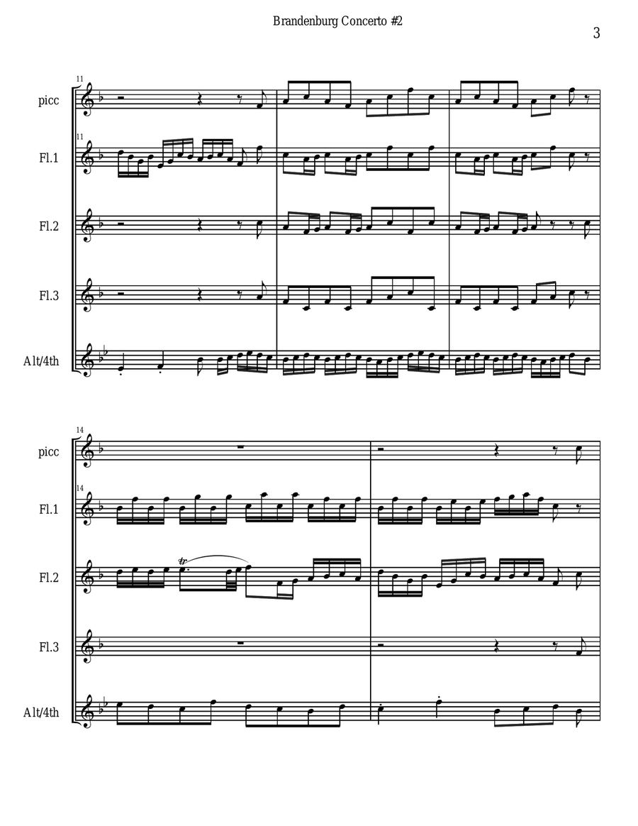 Bach Brandenburg Concerto #2 - 1st movement for 5 flutes Small Ensemble scores gallery preview page 3