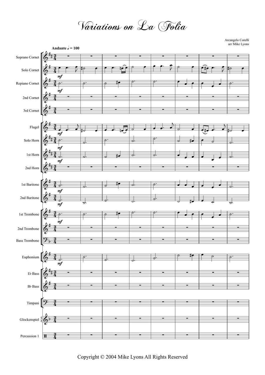 Variations on La Folia - Corelli (Brass Band) Brass Band scores gallery preview page 3