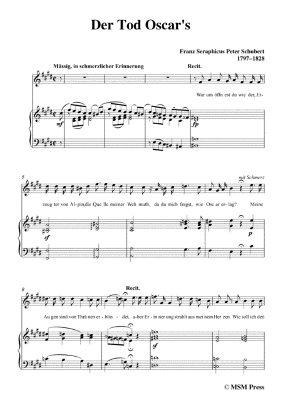Schubert-Der Tod Oscar's,in E Major,for Voice&Piano Voice scores gallery preview page 3