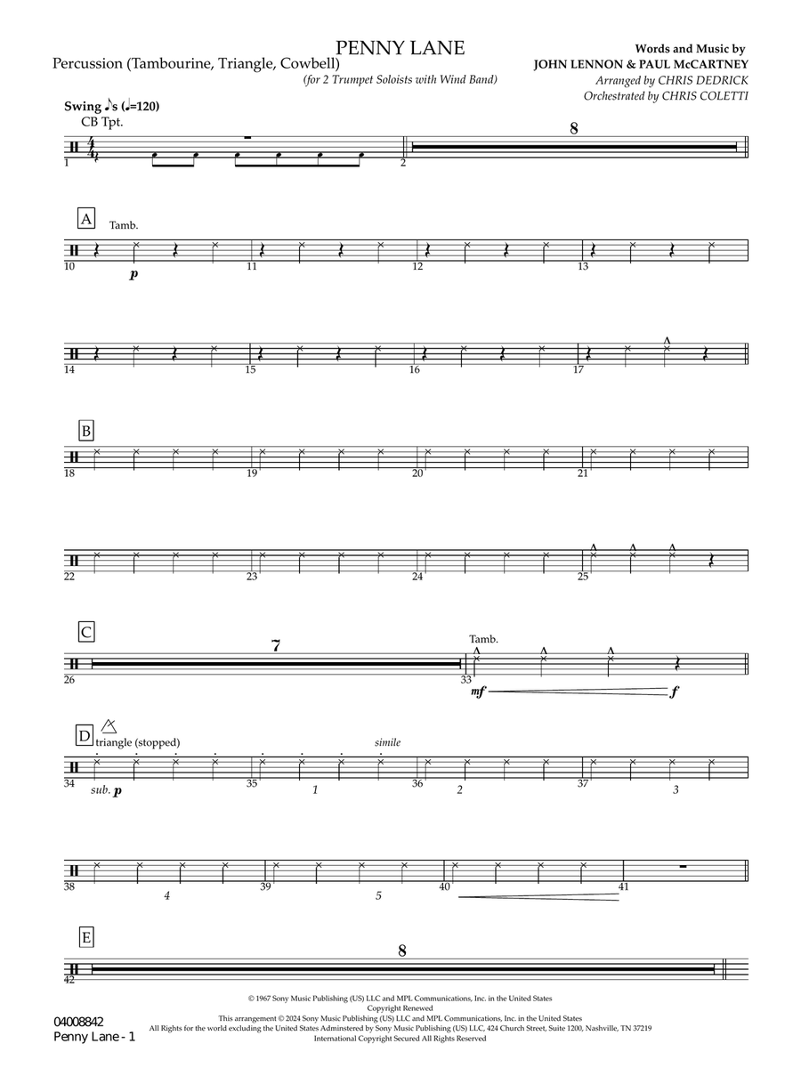 Penny Lane - Percussion Concert Band scores gallery preview page 1