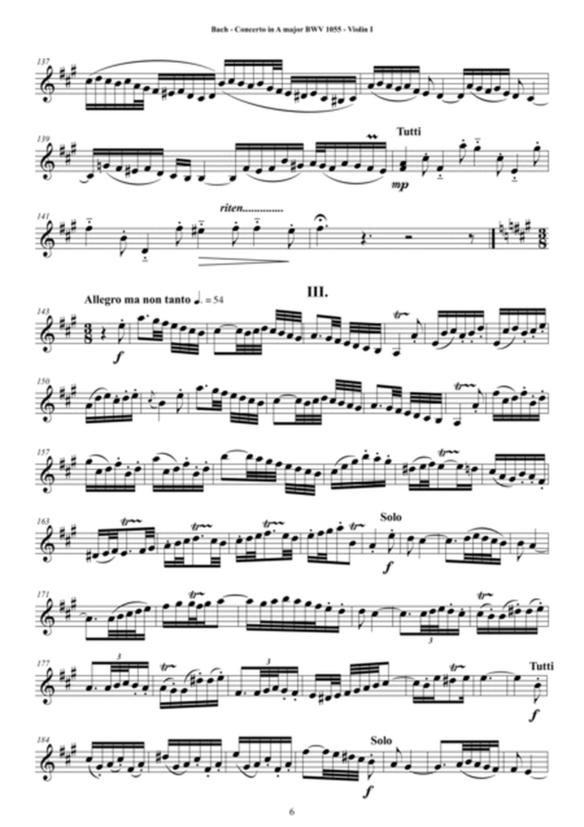 Bach - Concerto in A major BWV 1055 for String Quartet - Complete Parts image number null