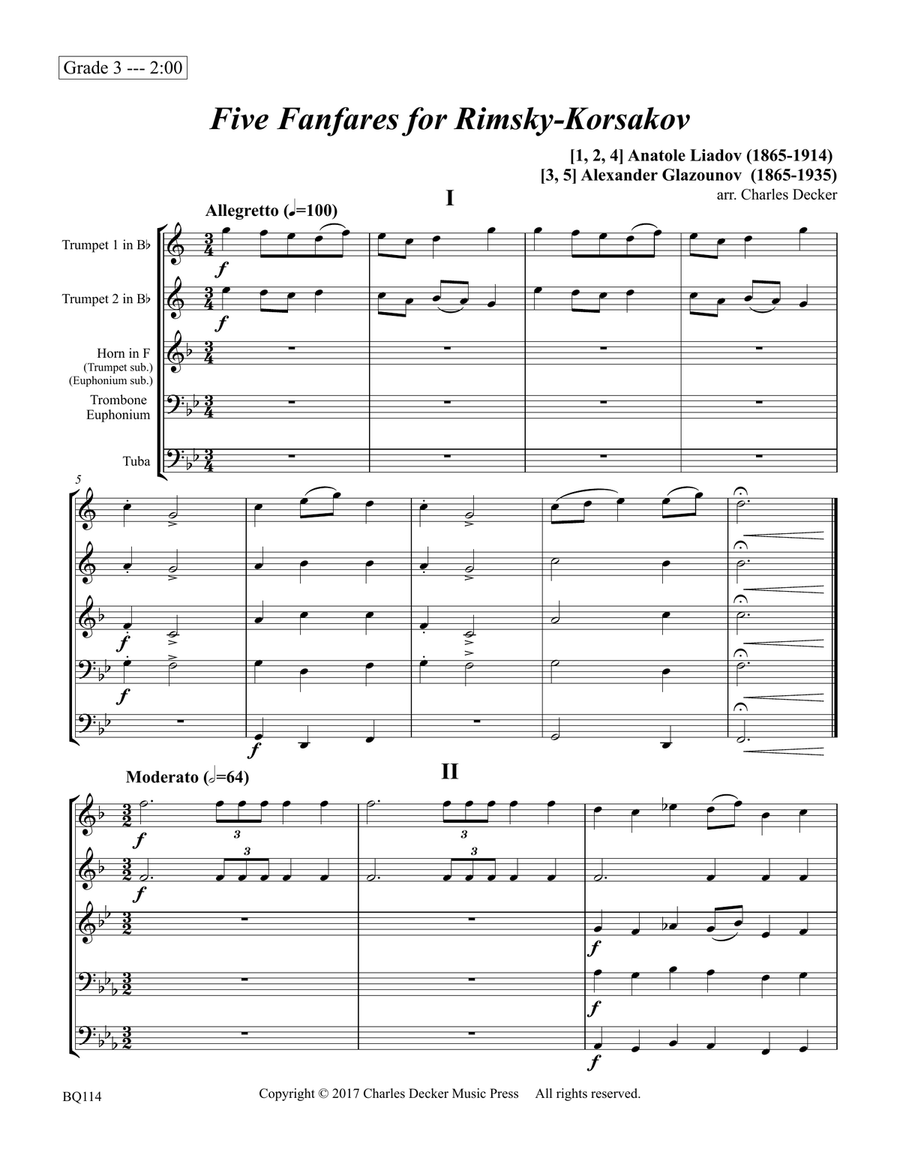 Five Fanfares for Rimsky-Korsakov for Brass Quintet Brass Quintet scores gallery preview page 2