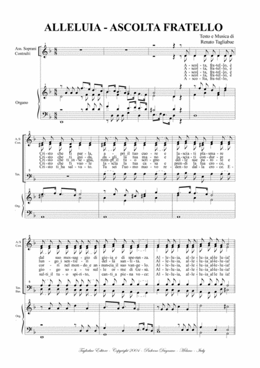 ALLELUIA - Ascolta fratello - Tagliabue - For SATB Choir and organ image number null