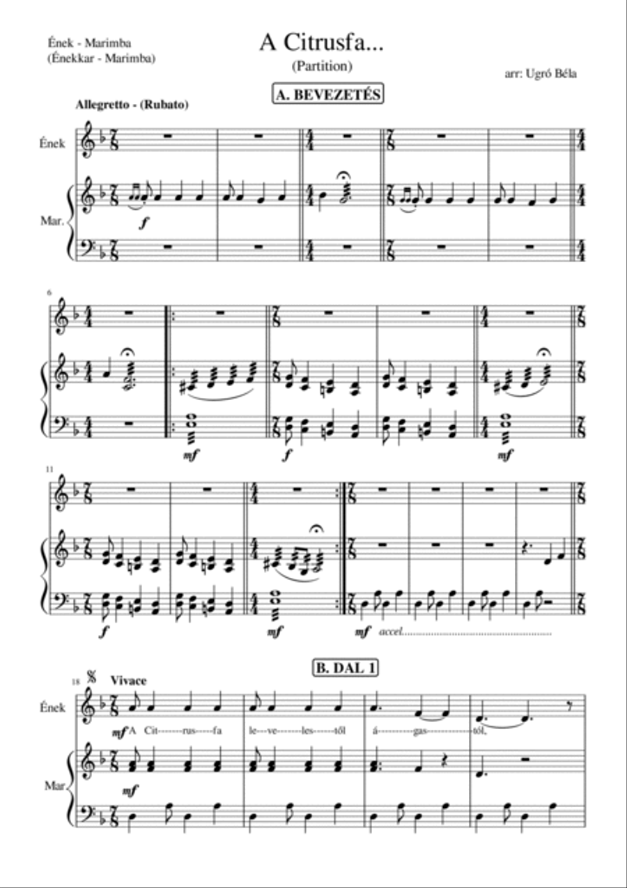 The Citrus Tree - voice, flute, and marimba - A Citrusfa - Ének, Fuvola, Marimba Flute scores gallery preview page 2