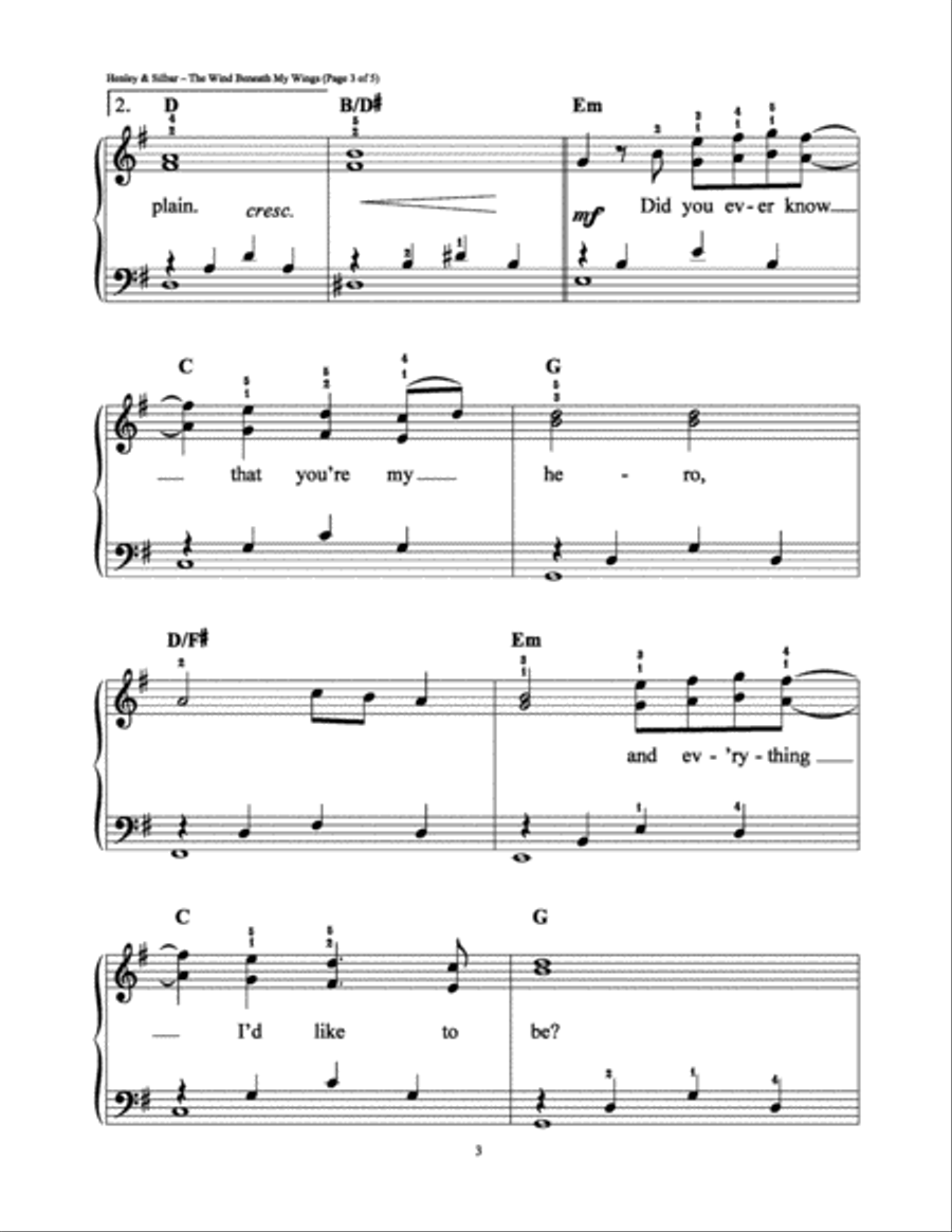 The Wind Beneath My Wings Easy Piano scores gallery preview page 3
