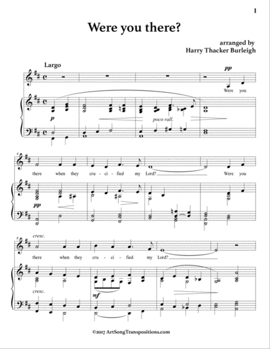 BURLEIGH: Were you there? (transposed to D major) Voice scores gallery preview page 2