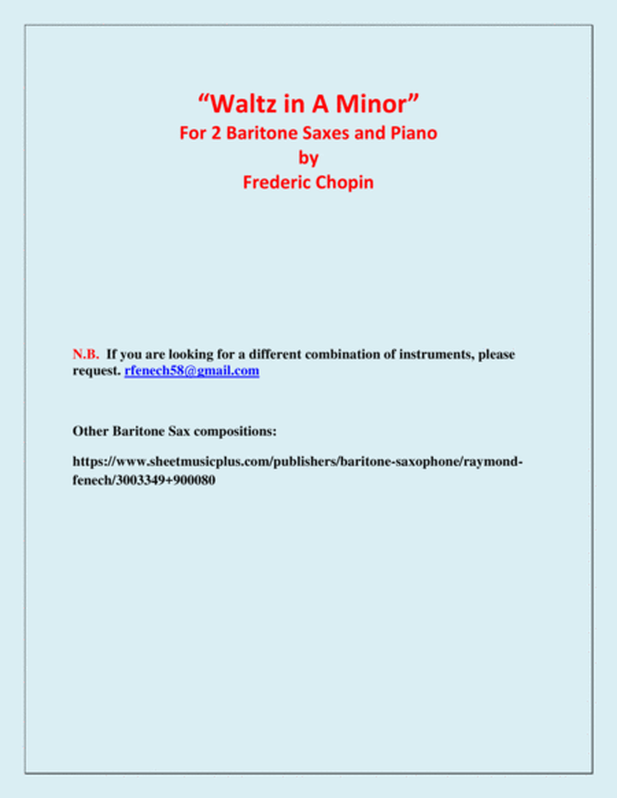 Waltz in A Minor (Chopin) - 2 Baritone Saxophones and Piano - Chamber music image number null