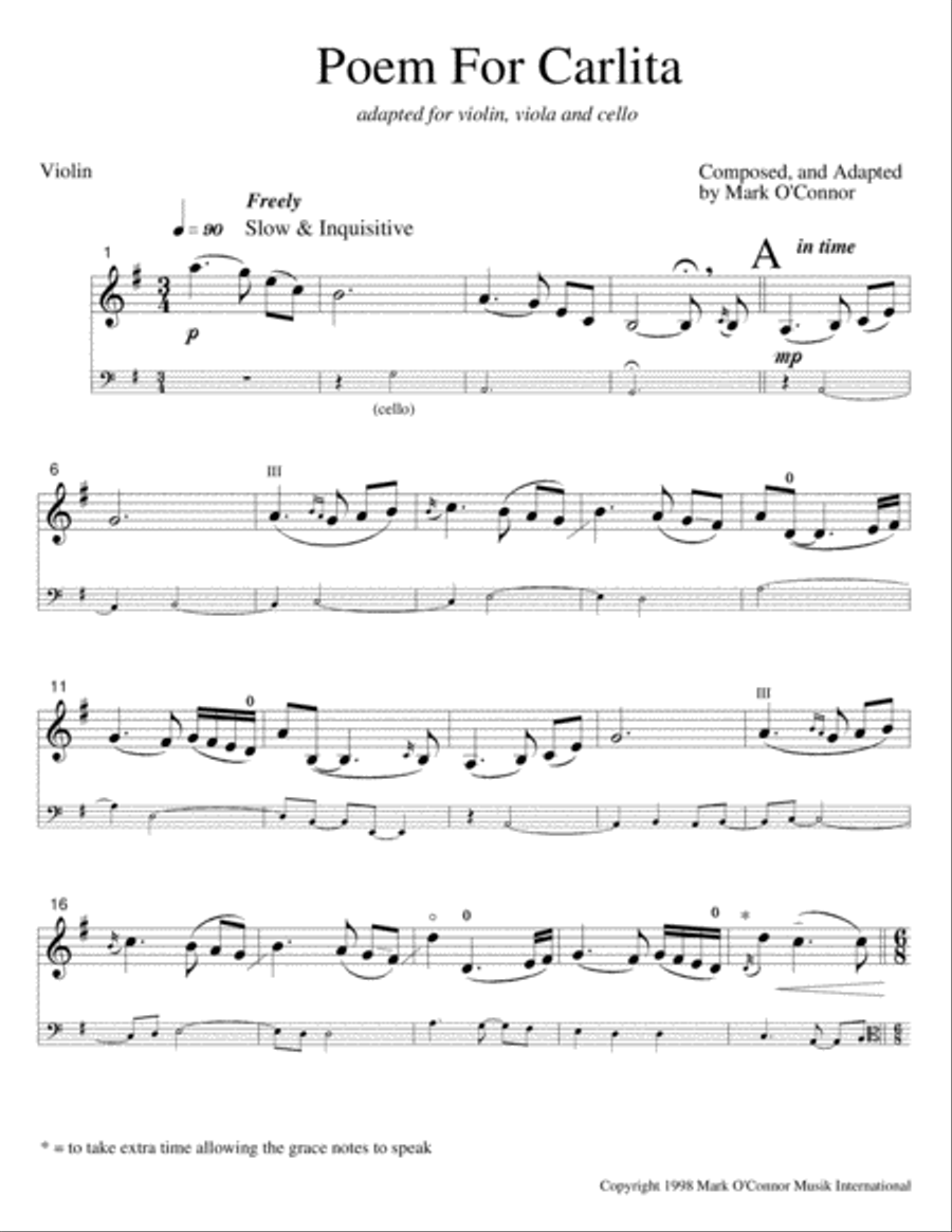 Poem For Carlita (violin part - vln, vla, cel) String Trio scores gallery preview page 4
